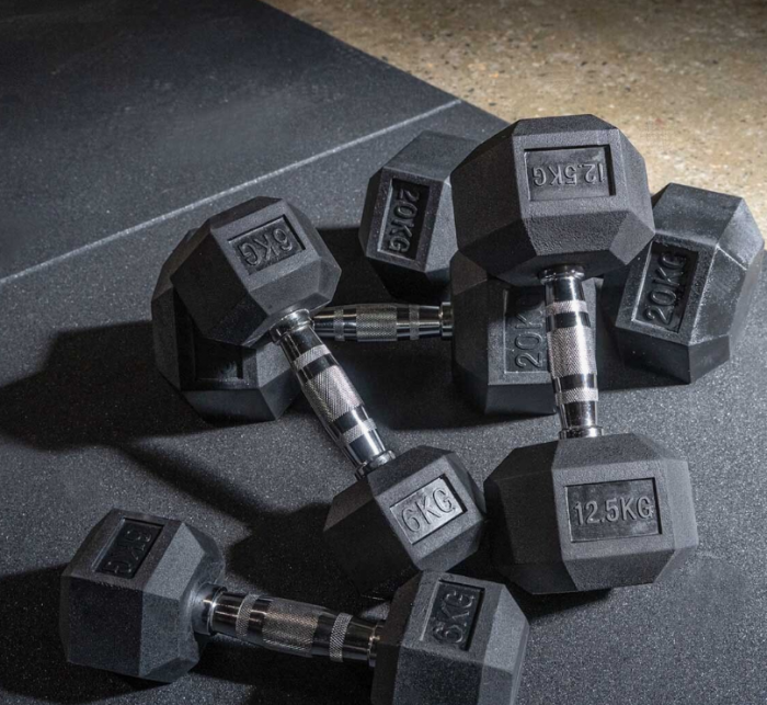 Ganteră Hexagonală Premium din Fier și Cauciuc, 10 kg
