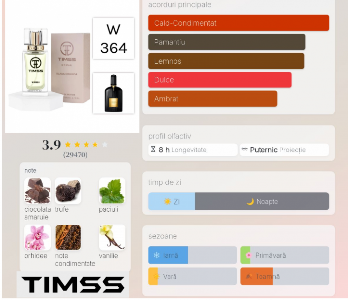 Parfum TIMMS Women 364 Black Orkhida (50 ml) - Inspirat de Tom Ford Black Orchird