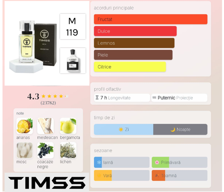 Parfum TIMSS Men 119 Adventus - Inspirat de Creed Aventus