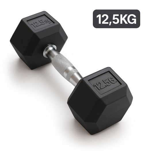 Ganteră Hexagonală Premium din Fier și Cauciuc, 12,5 kg