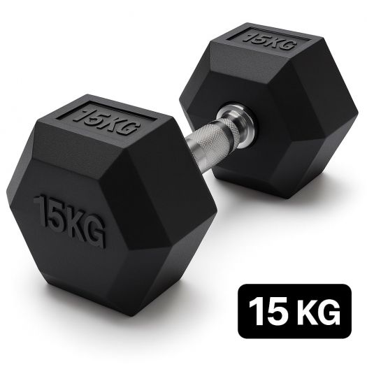 Ganteră Hexagonală Premium din Fier și Cauciuc, 15 kg