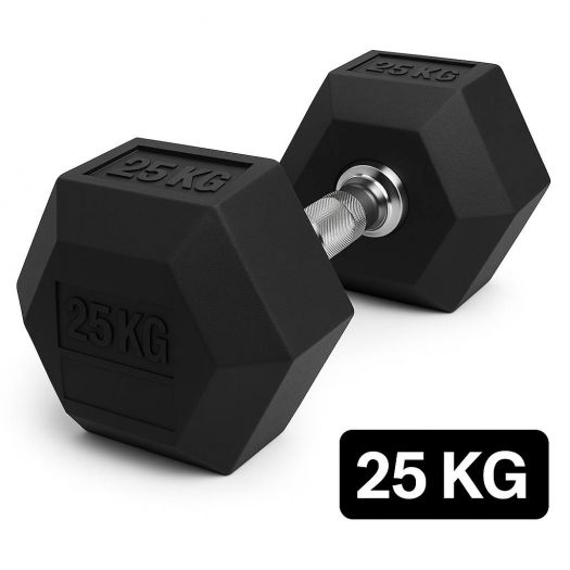 Ganteră Hexagonală Premium din Fier și Cauciuc, 25 kg