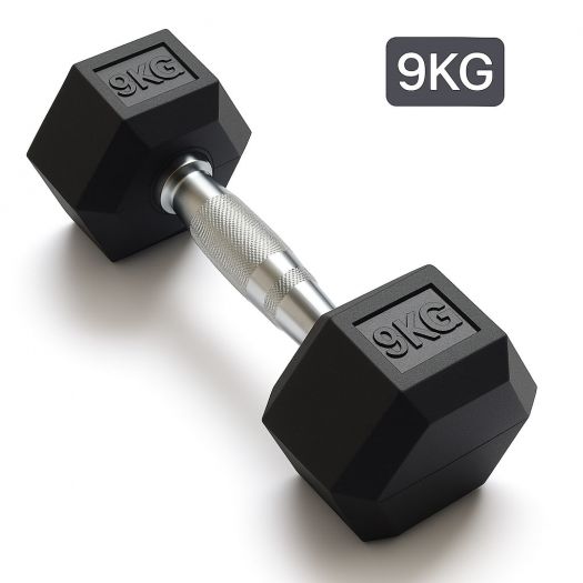 Ganteră Hexagonală Premium din Fier și Cauciuc, 9 kg
