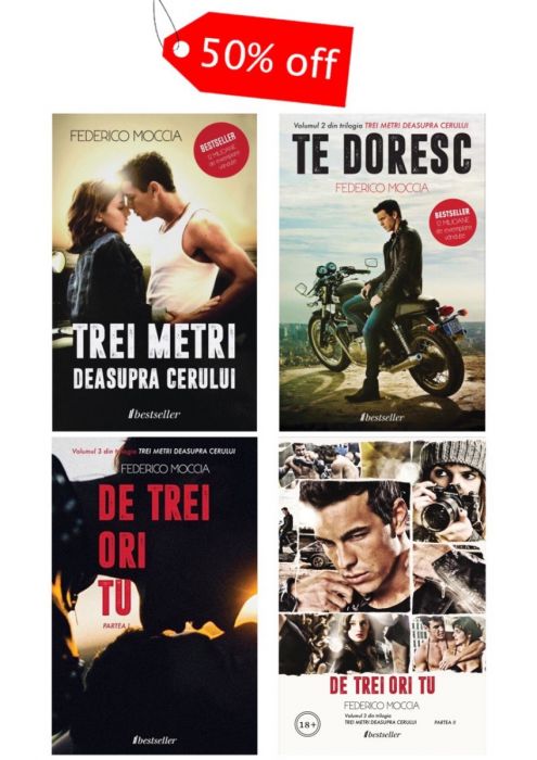 Pachet de 4 cărți „Trei metri deasupra cerului” de Federico Moccia (+Carte Cadou Surpriză)