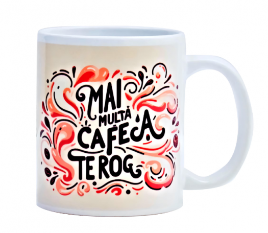  Cana cu Inscriptie "Mai Multa Cafea Te Rog", Cana Iubitori de Cafea Transyvan®, 330 ml  (LIVRARE 15 ZILE)