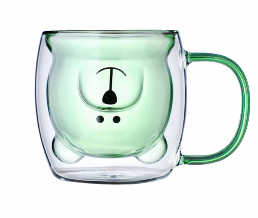 Cana din sticla cu pereti dubli, Epic Concept art deco & more®, termorezistenta in forma de Urs, verde, 280 ml (LIVRARE 15 ZILE)