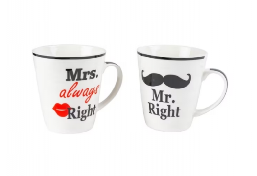 Set 2 cani "Mr Right" and "Mrs Always Right", 350 ml (LIVRARE 15 ZILE)